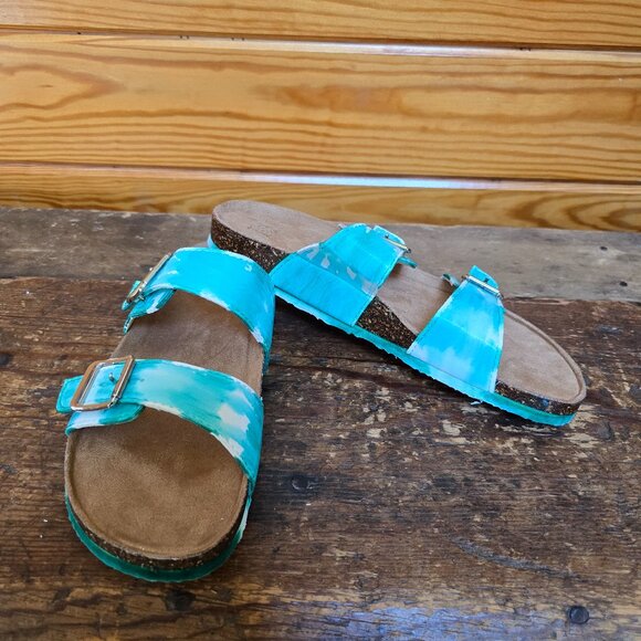 Never worn size 8 hand-colored tie-dye Birk-style sandals! - Picture 3 of 5